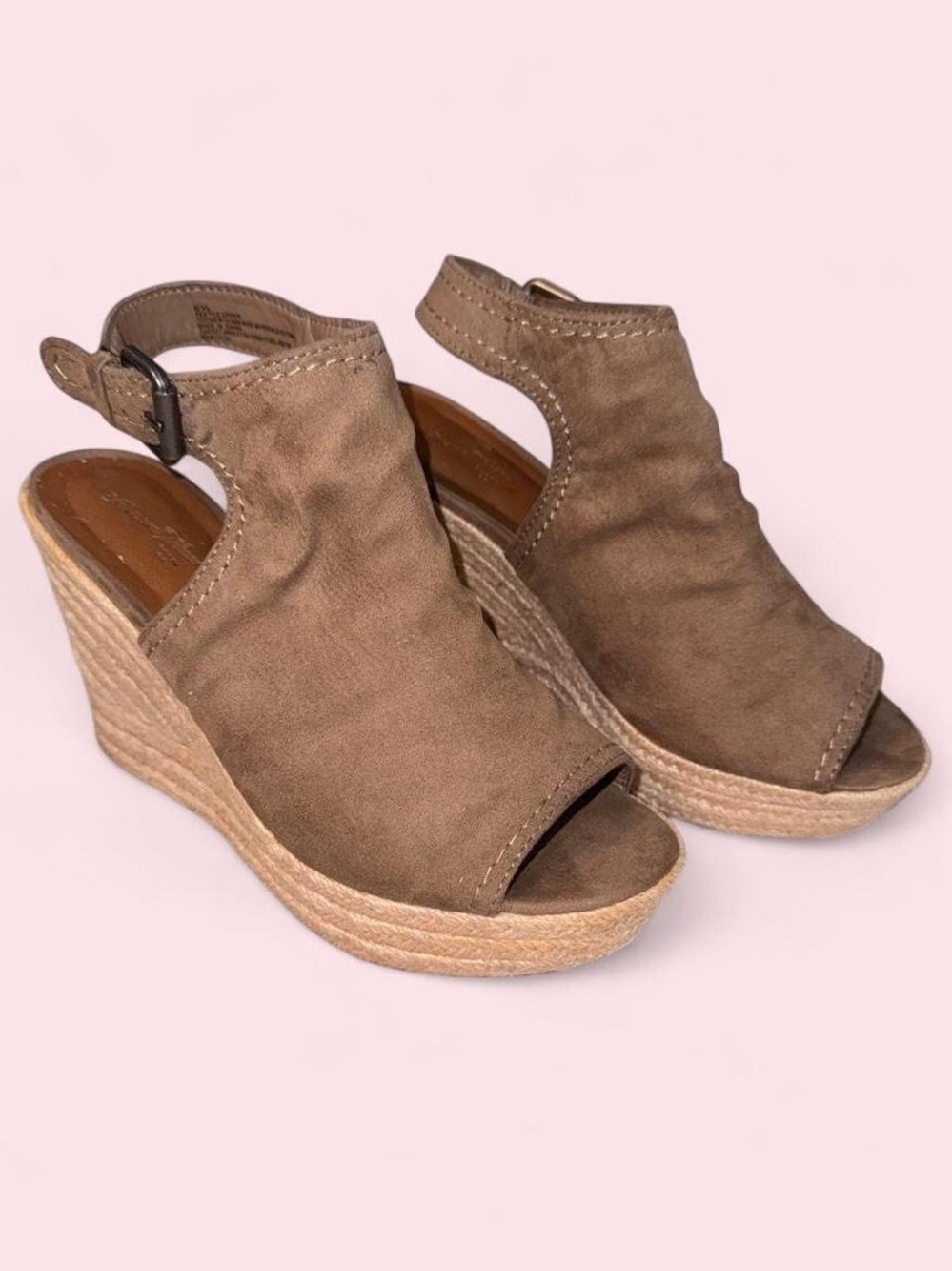 Universal Thread Taupe Suede Peep-Toe Espadrille Wedges